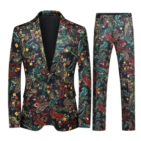 2-Piece Men's One-Button Ethnic Style Print Suit