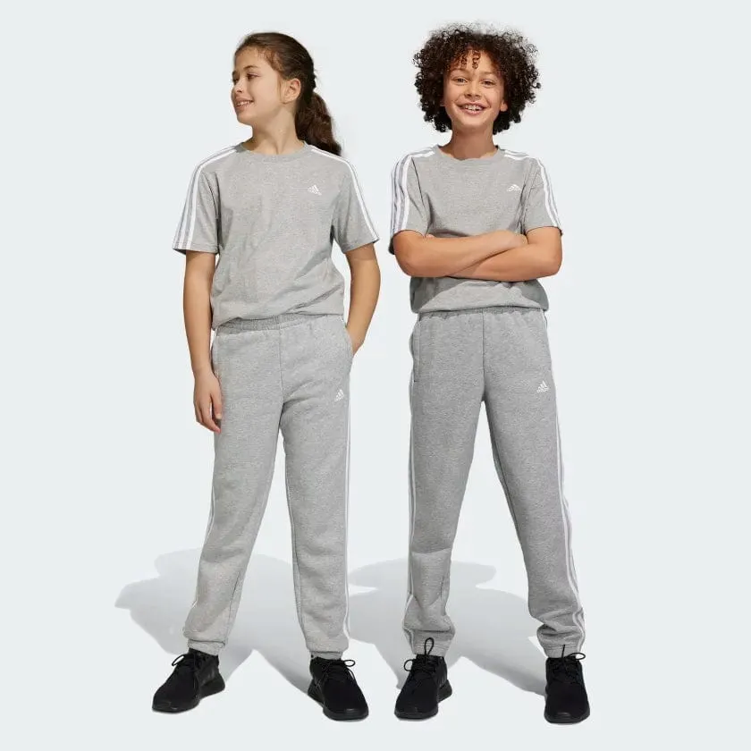 ADIDAS JUNIOR 3 STRIPE FLEEECE GREY TRACKPANTS