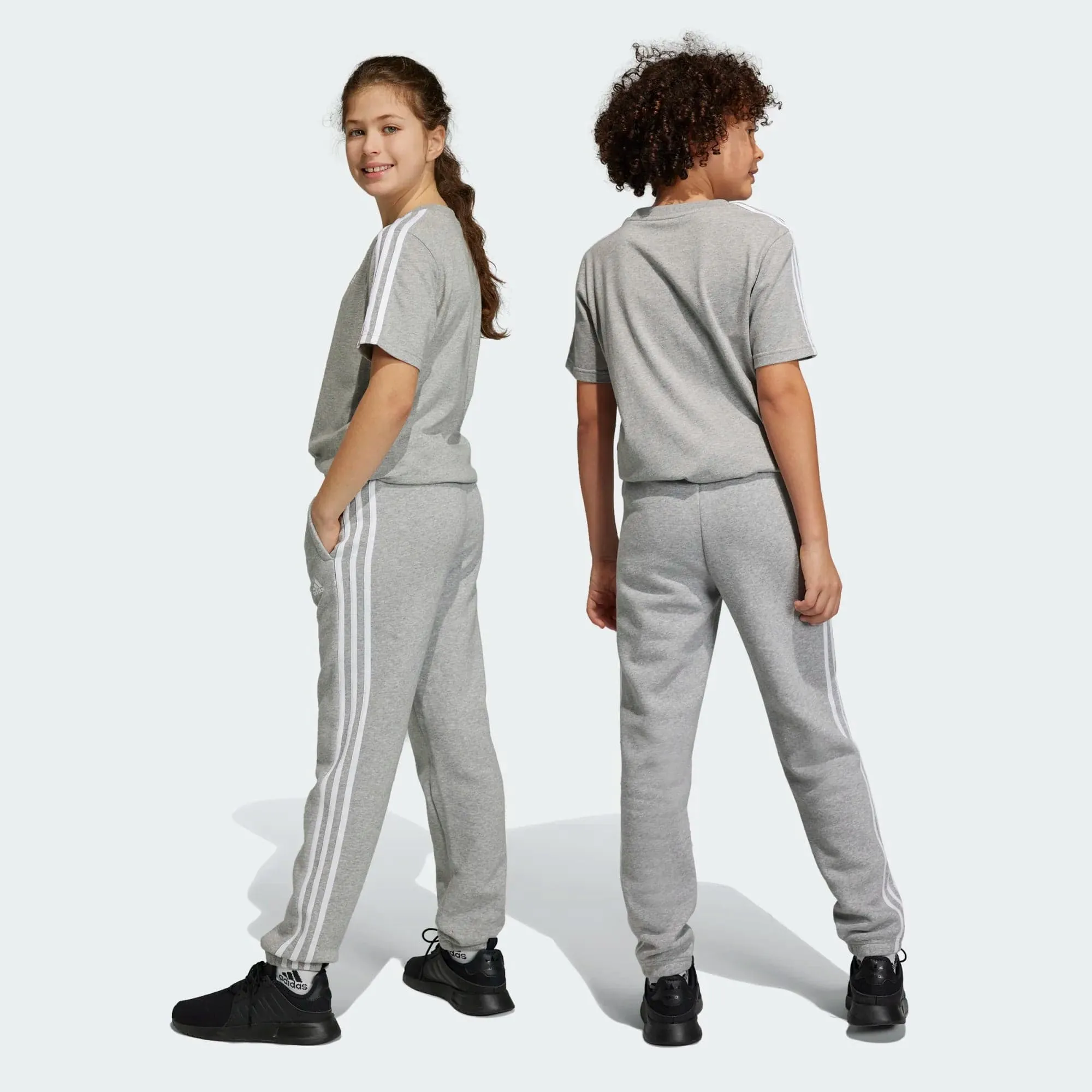 ADIDAS JUNIOR 3 STRIPE FLEEECE GREY TRACKPANTS