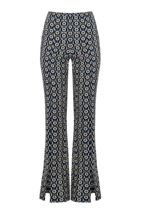 BLACK DAISY PRINT FLARED PANTS