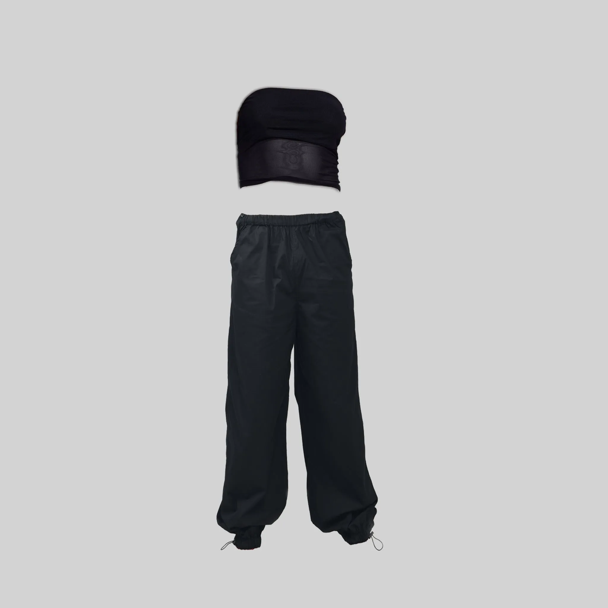 Black Tube Top & Black Parachute Pants