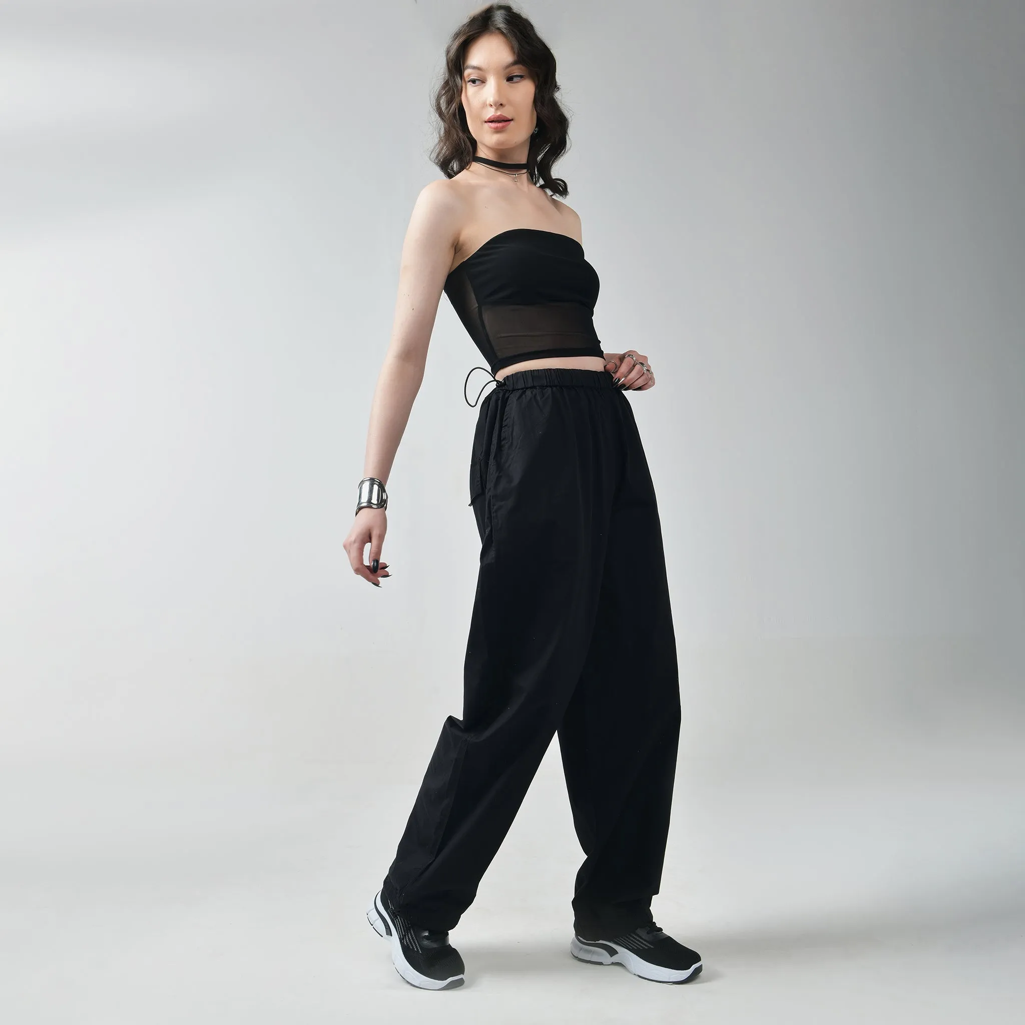 Black Tube Top & Black Parachute Pants