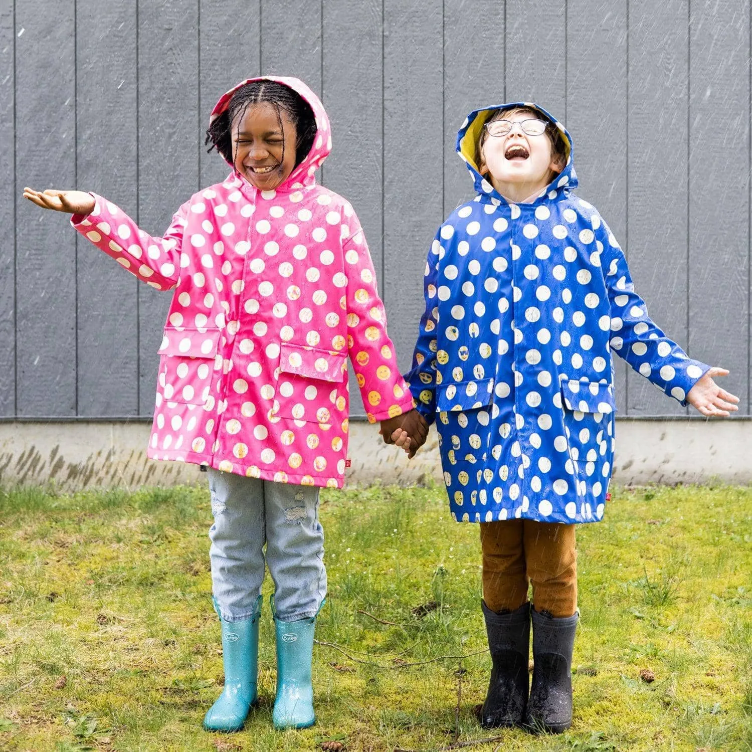 blue polka dot emoji magnetic singing in the raincoat