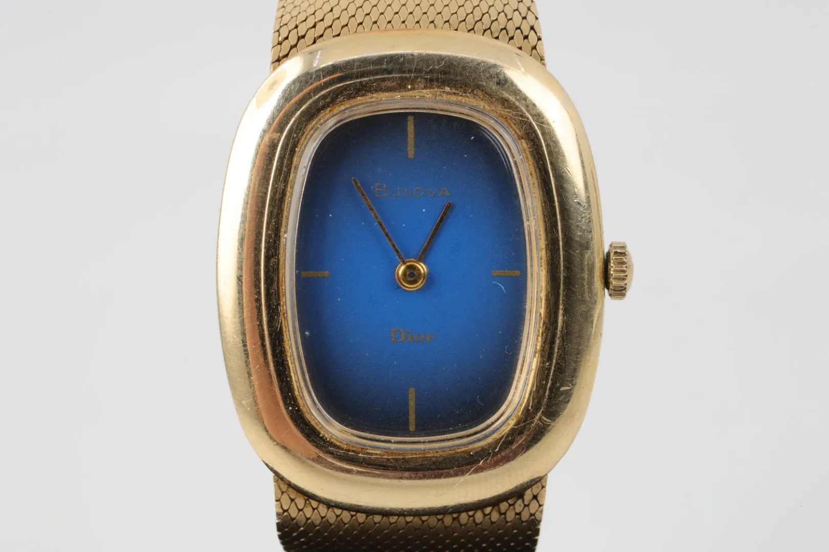 Bulova ''DIOR'' 14K Yellow Gold Blue Dial 33mm Ladies Watch 44.6g