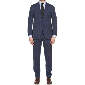 CESARE ATTOLINI Napoli Handmade Blue Plaid Wool-Silk-Linen Suit EU 48 NEW US 38