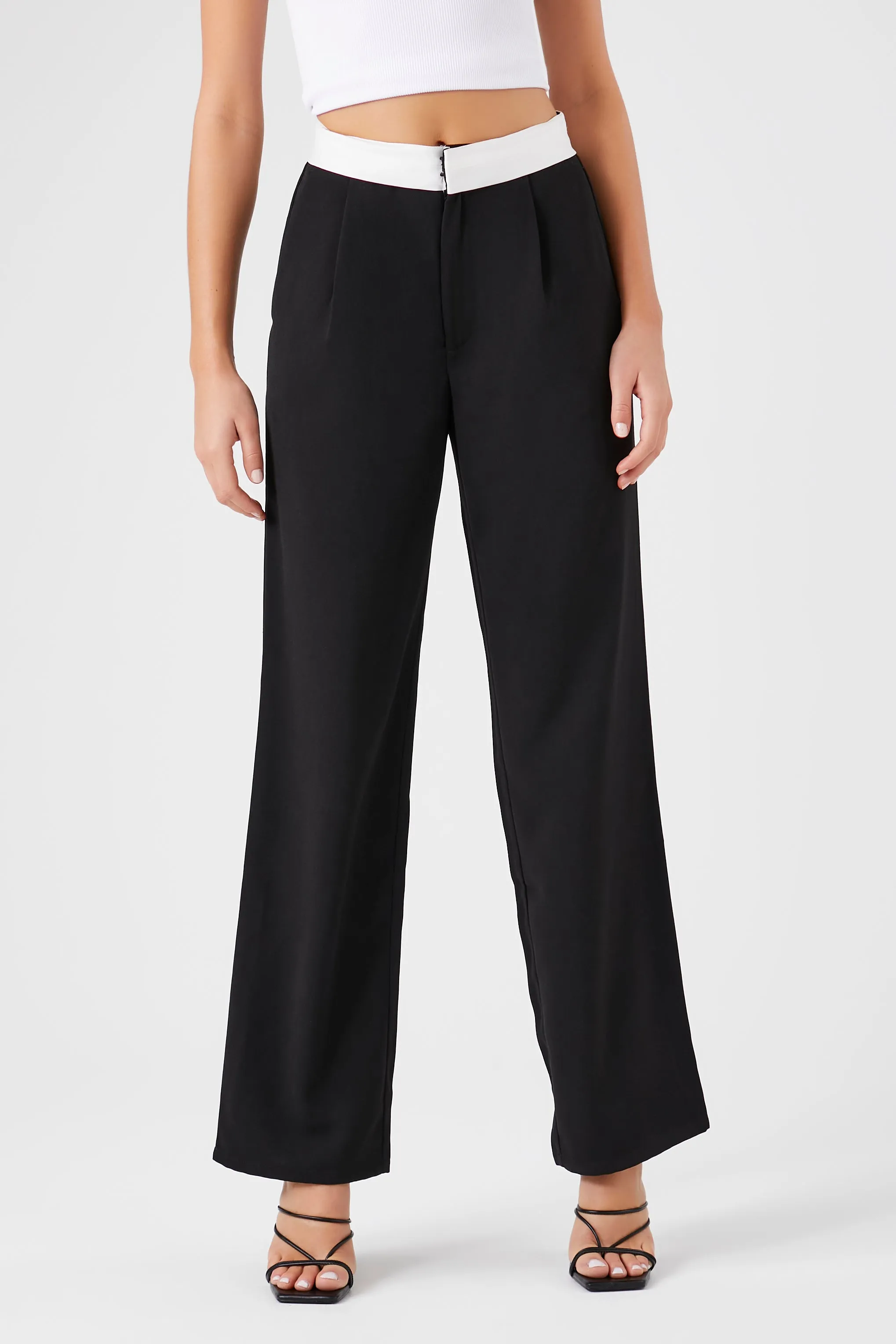 Contrast-Trim Wide-Leg Pants