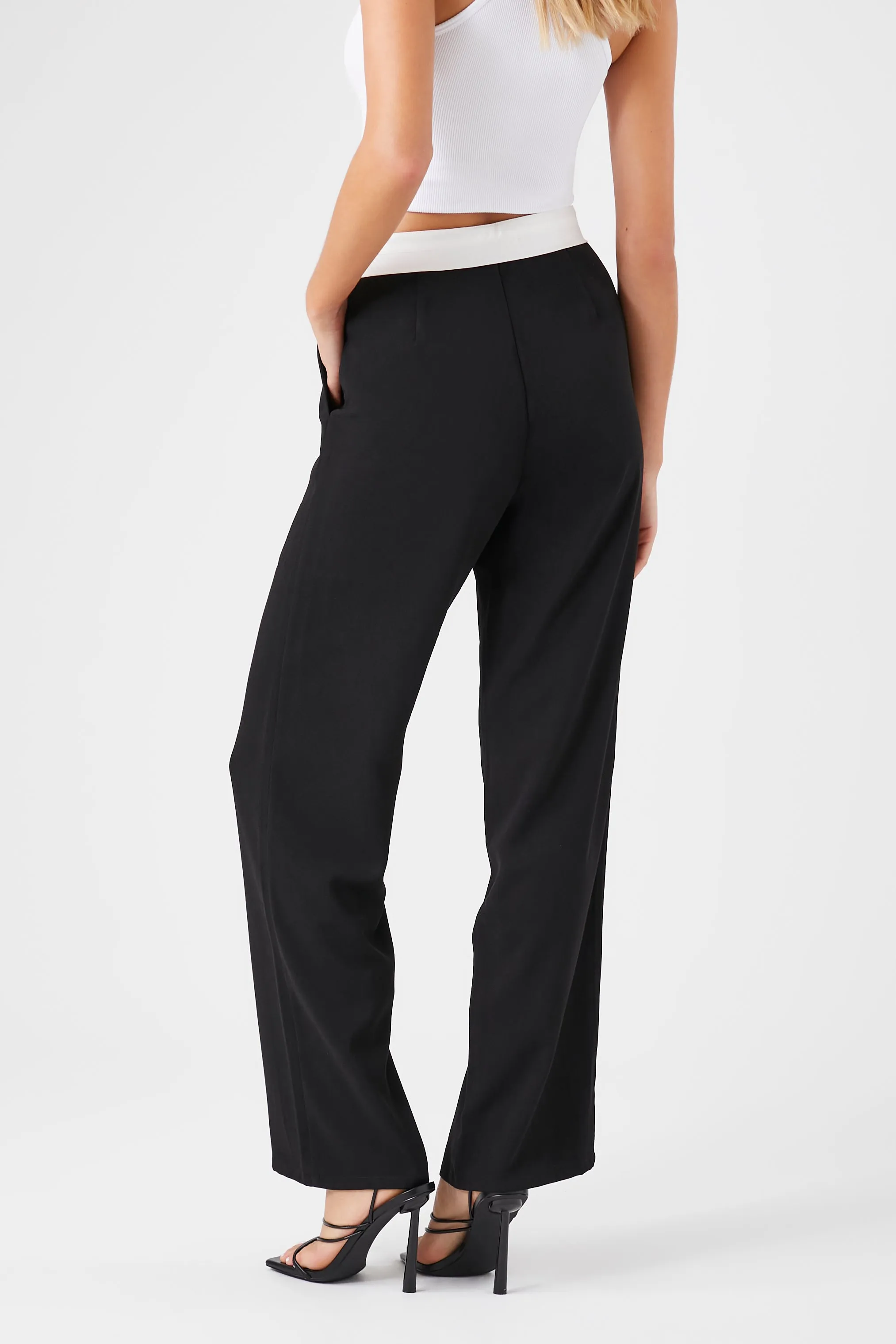 Contrast-Trim Wide-Leg Pants