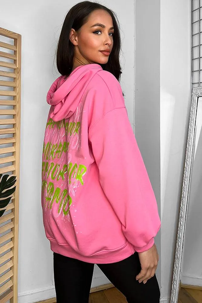 Cotton Blend Slogan Printed Back Hoodie