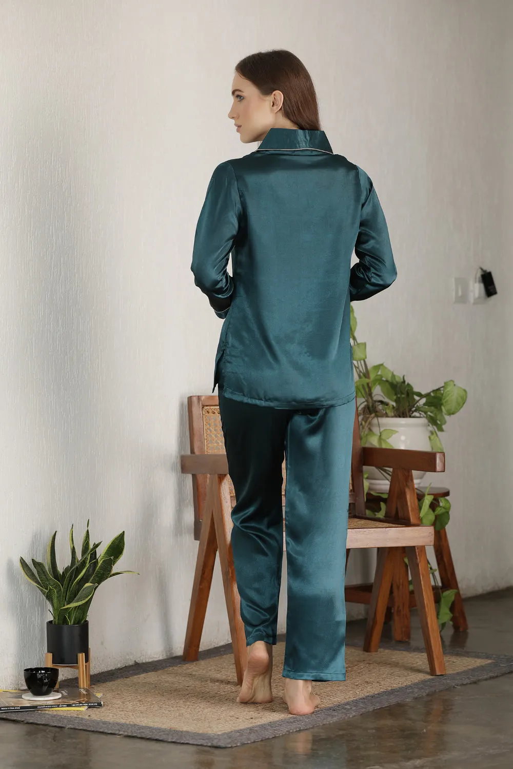 Emerald Green Button Down Night suit