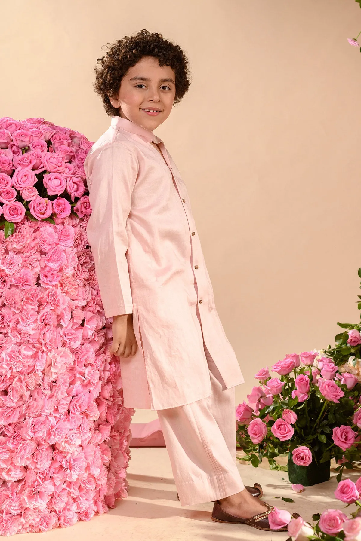 Eshgham - 
 Vegan Silk Pink Kurta & Trouser Set