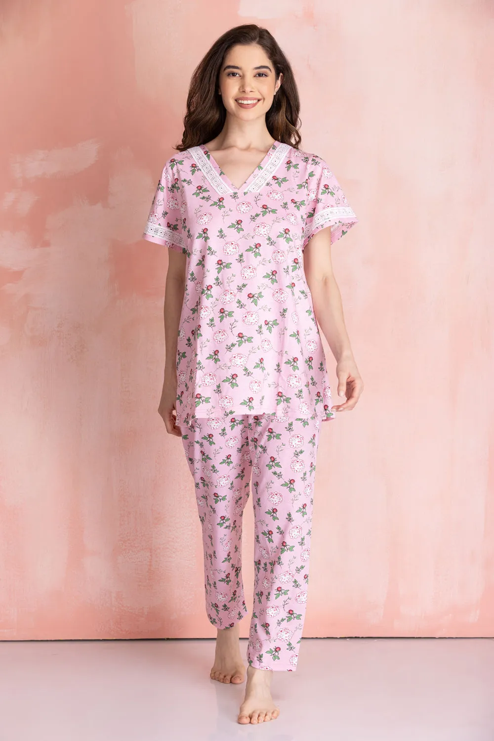 Floral Knit cotton Night suit