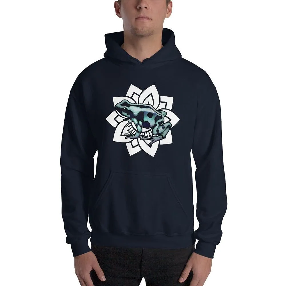 Green and Black Poison Dart Frog with Flower Hoodie, Cute Frog Gift Pullover