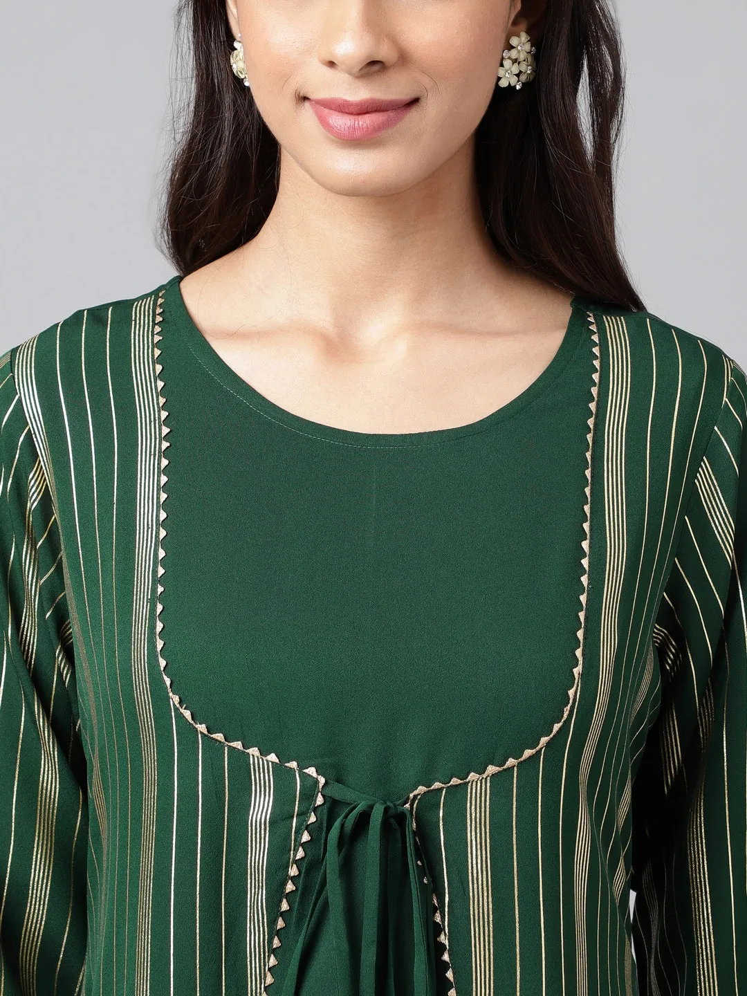 Green Crepe Foil Printed A-Line Kurta