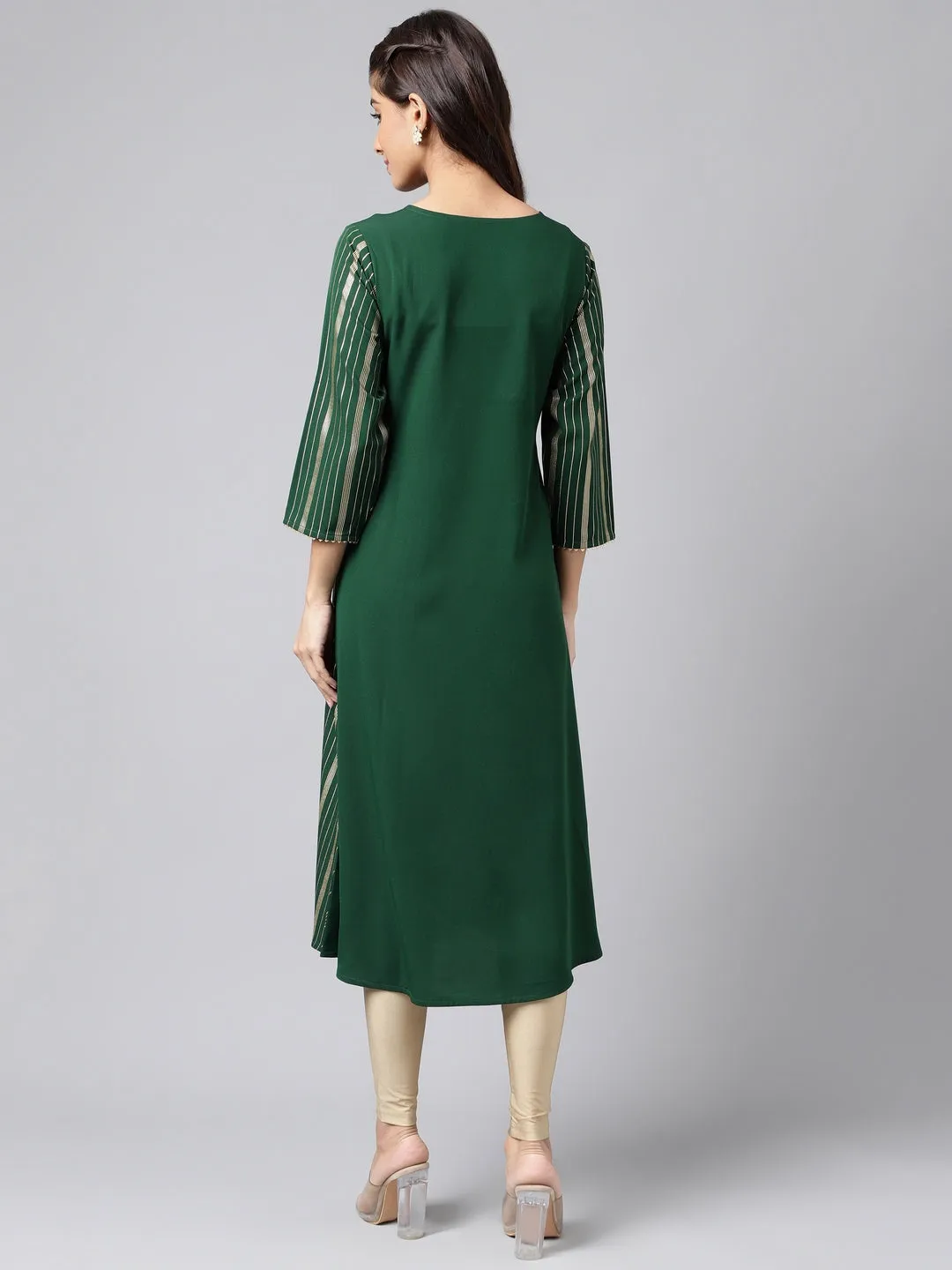 Green Crepe Foil Printed A-Line Kurta