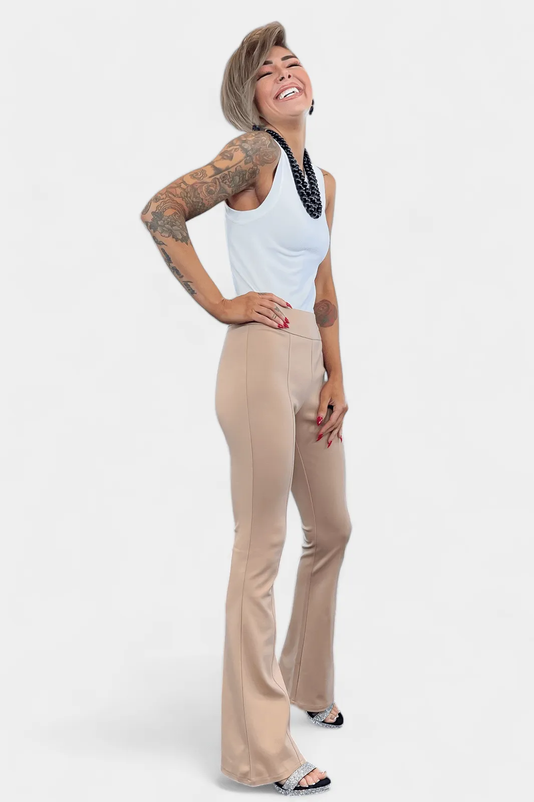 Khaki High Waisted Flare Pants [NO RETURNS]