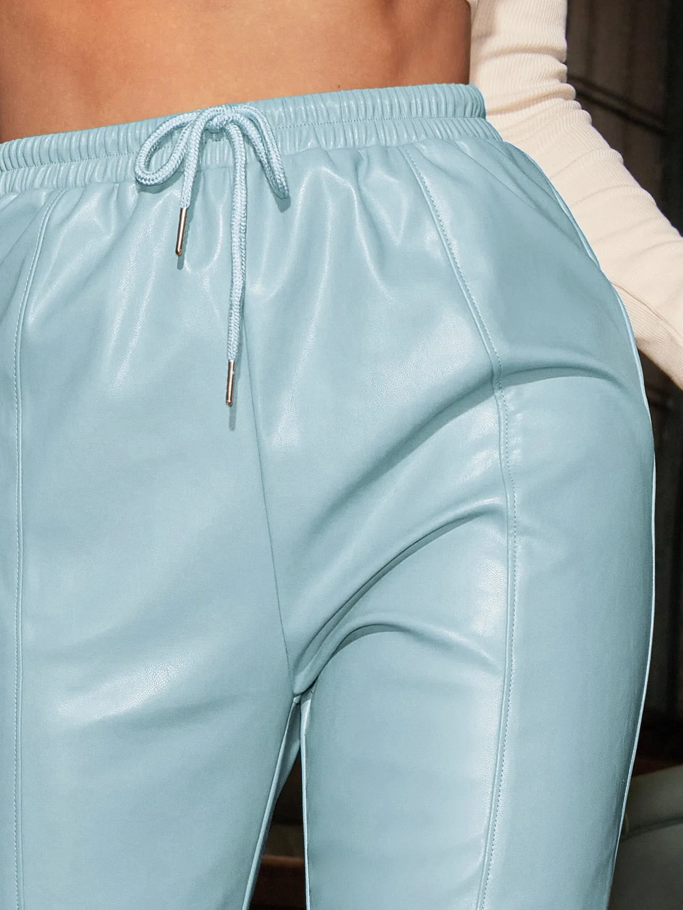 Knot Waist PU Leather Pants