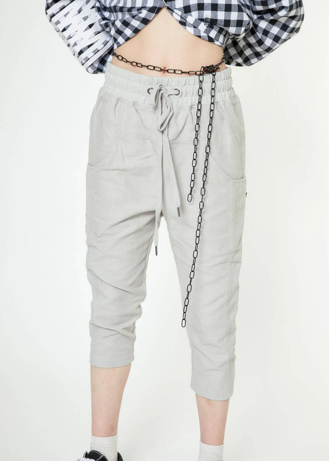 Konus Unisex Cropped Pants With Side Panels in Grey