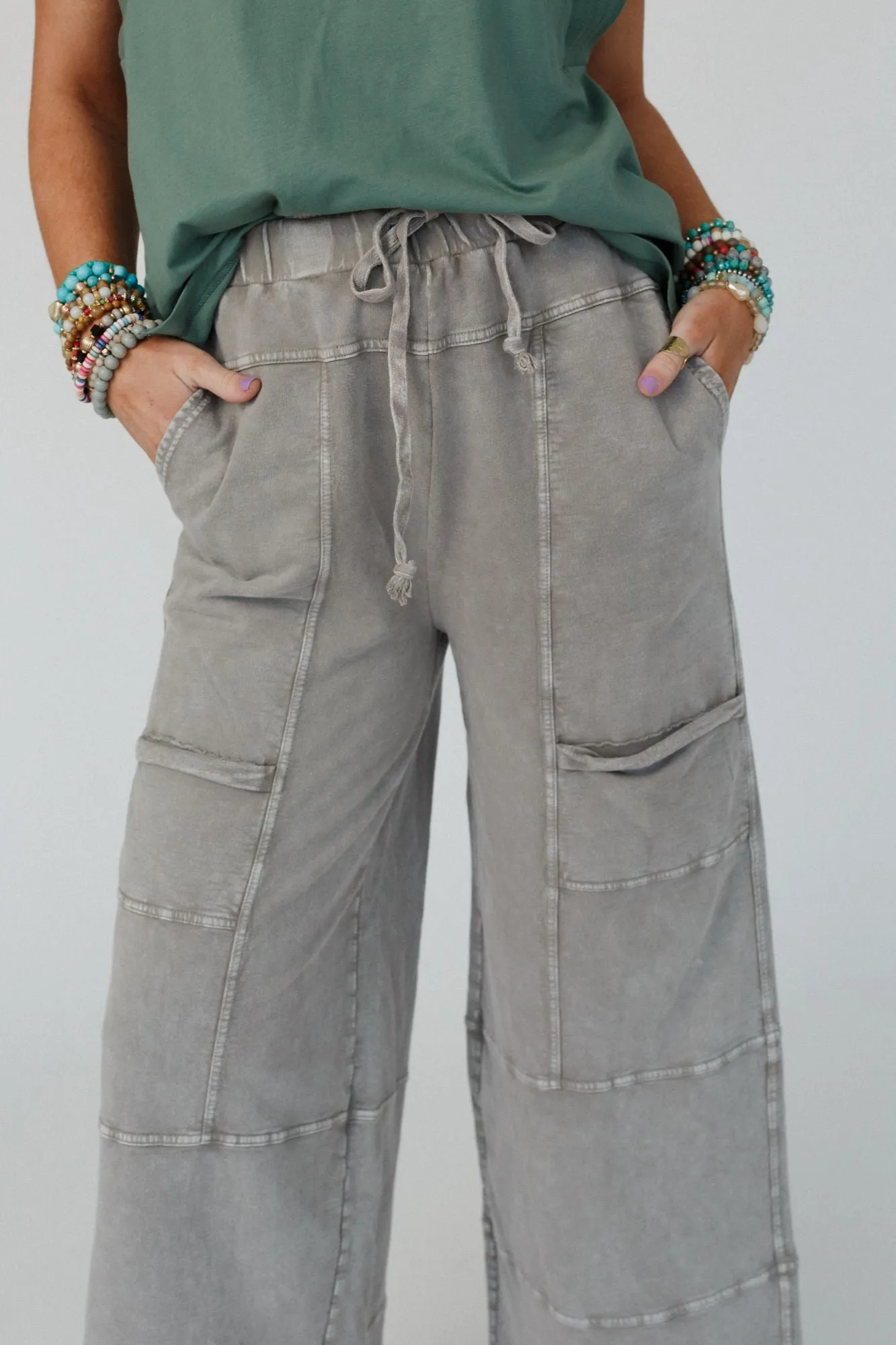 Lucky One Wide Leg Full Pant - Olive Gray