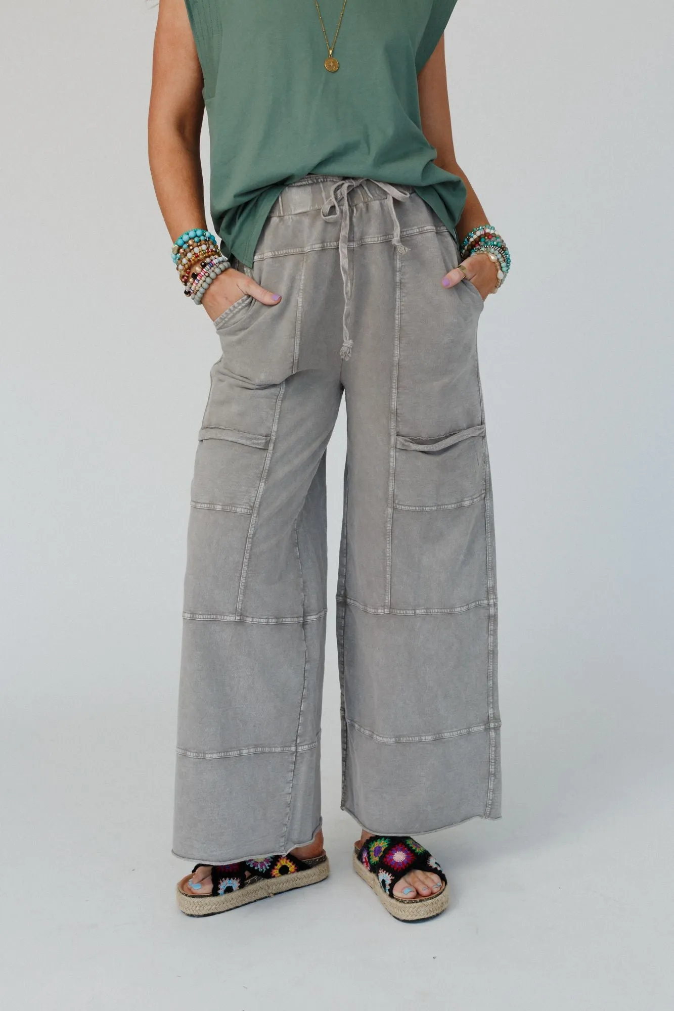 Lucky One Wide Leg Full Pant - Olive Gray