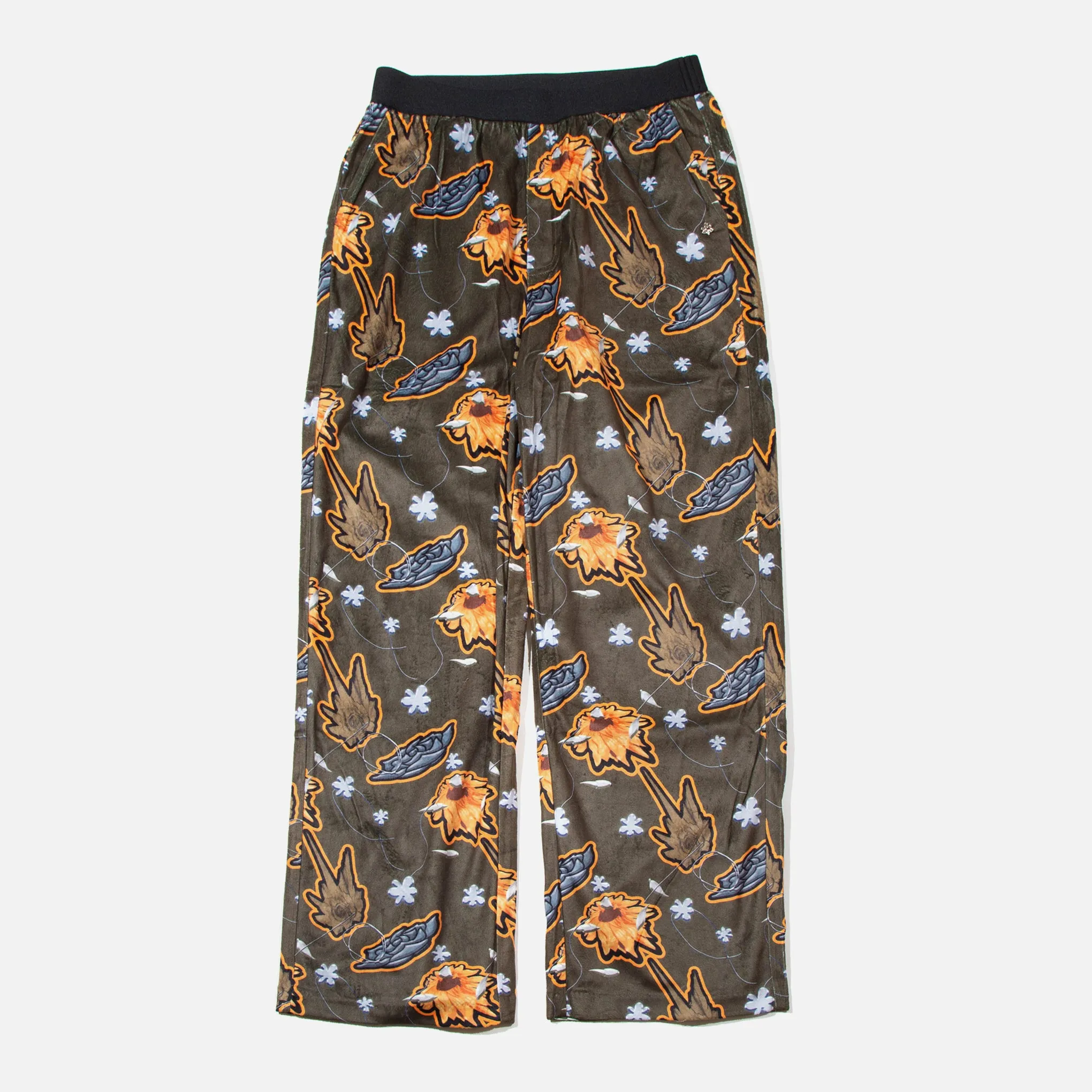 Metallic Floral Velour Leisure Pants - Ermine