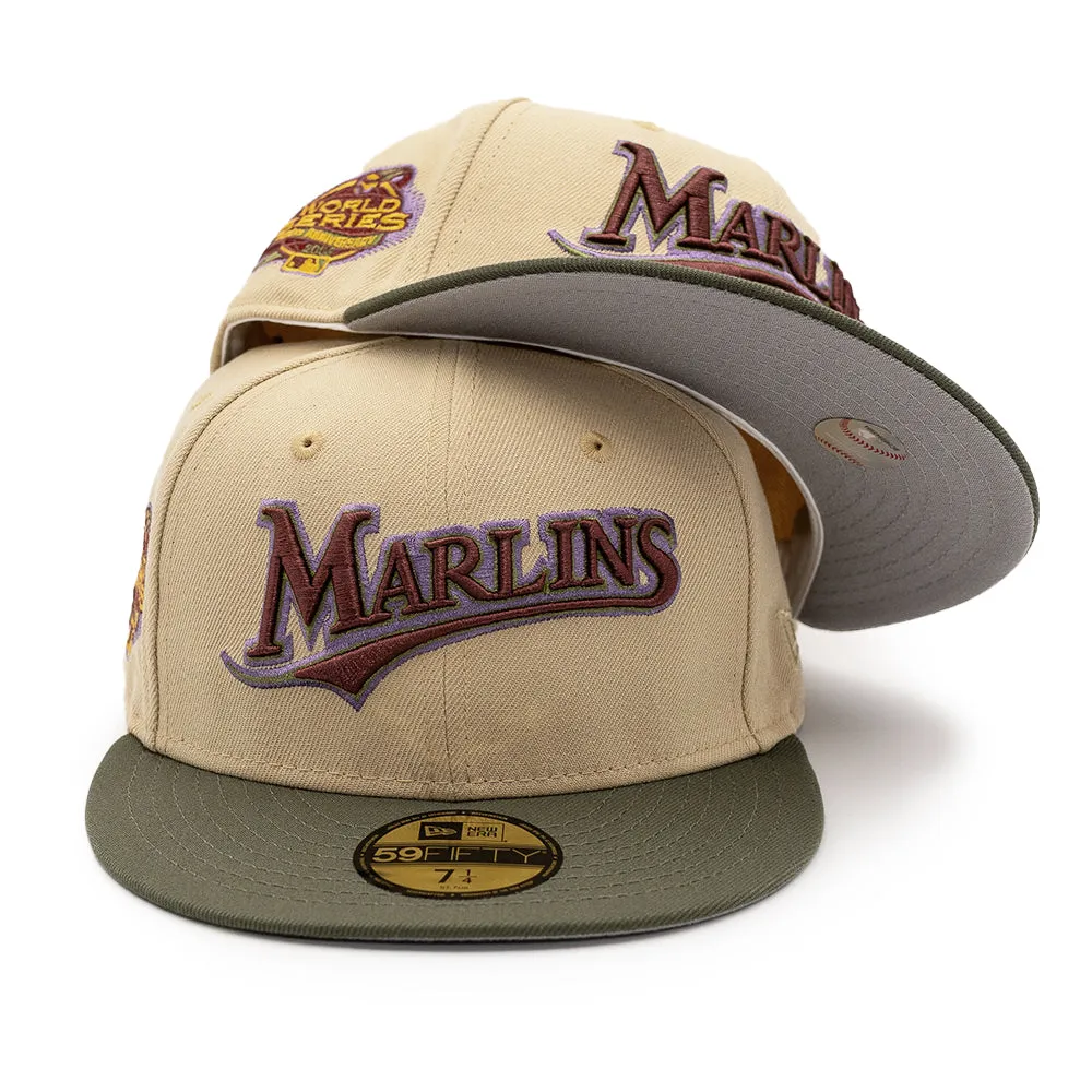 NEW ERA X FRESH RAGS 59FIFTY Florida Marlins Script 100th World Series SIDE PATCH - Vegas Gold