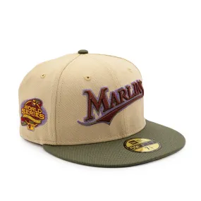 NEW ERA X FRESH RAGS 59FIFTY Florida Marlins Script 100th World Series SIDE PATCH - Vegas Gold