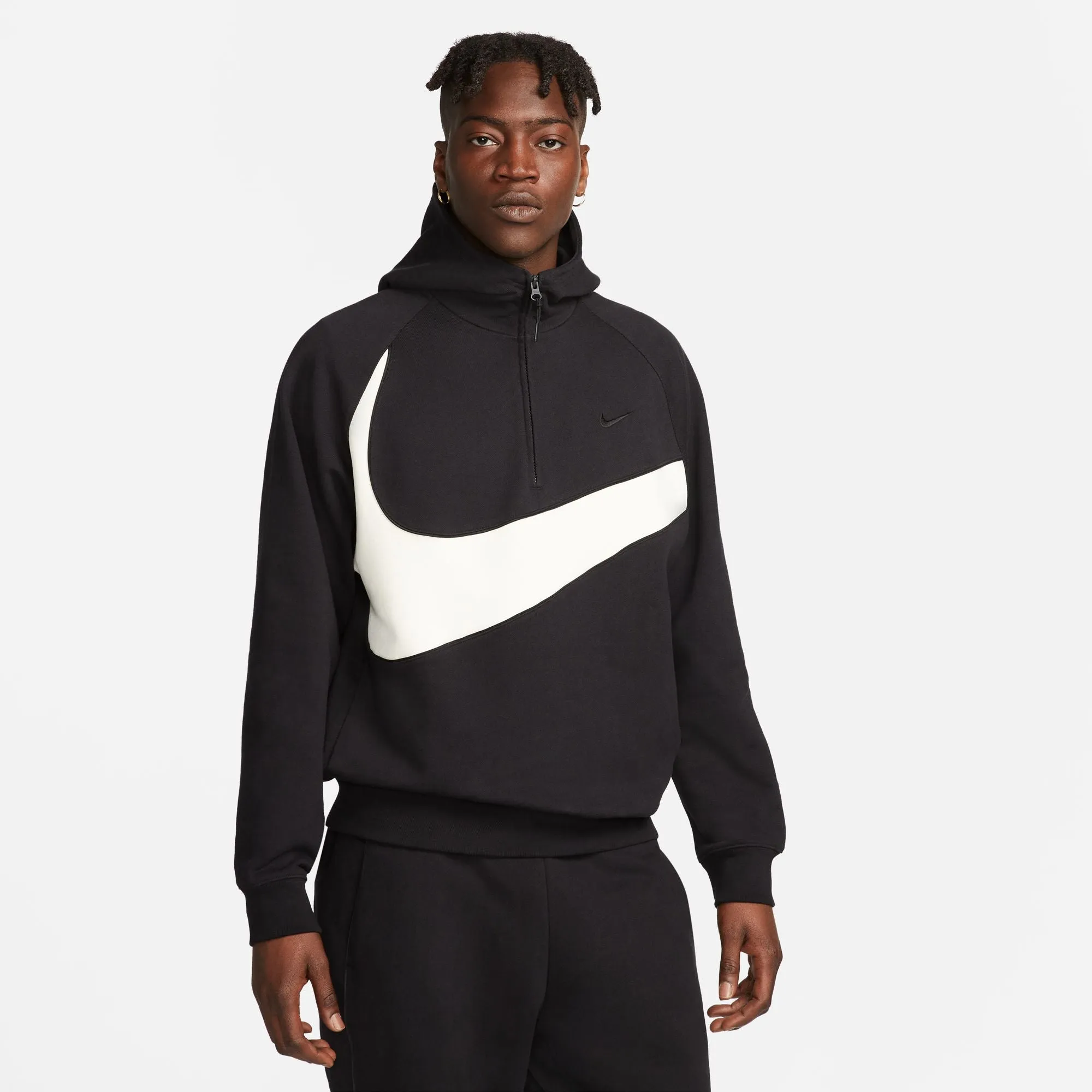 Nike Swoosh 1/2-Zip Fleece Hoodie (Black/Coconut Milk/Black)