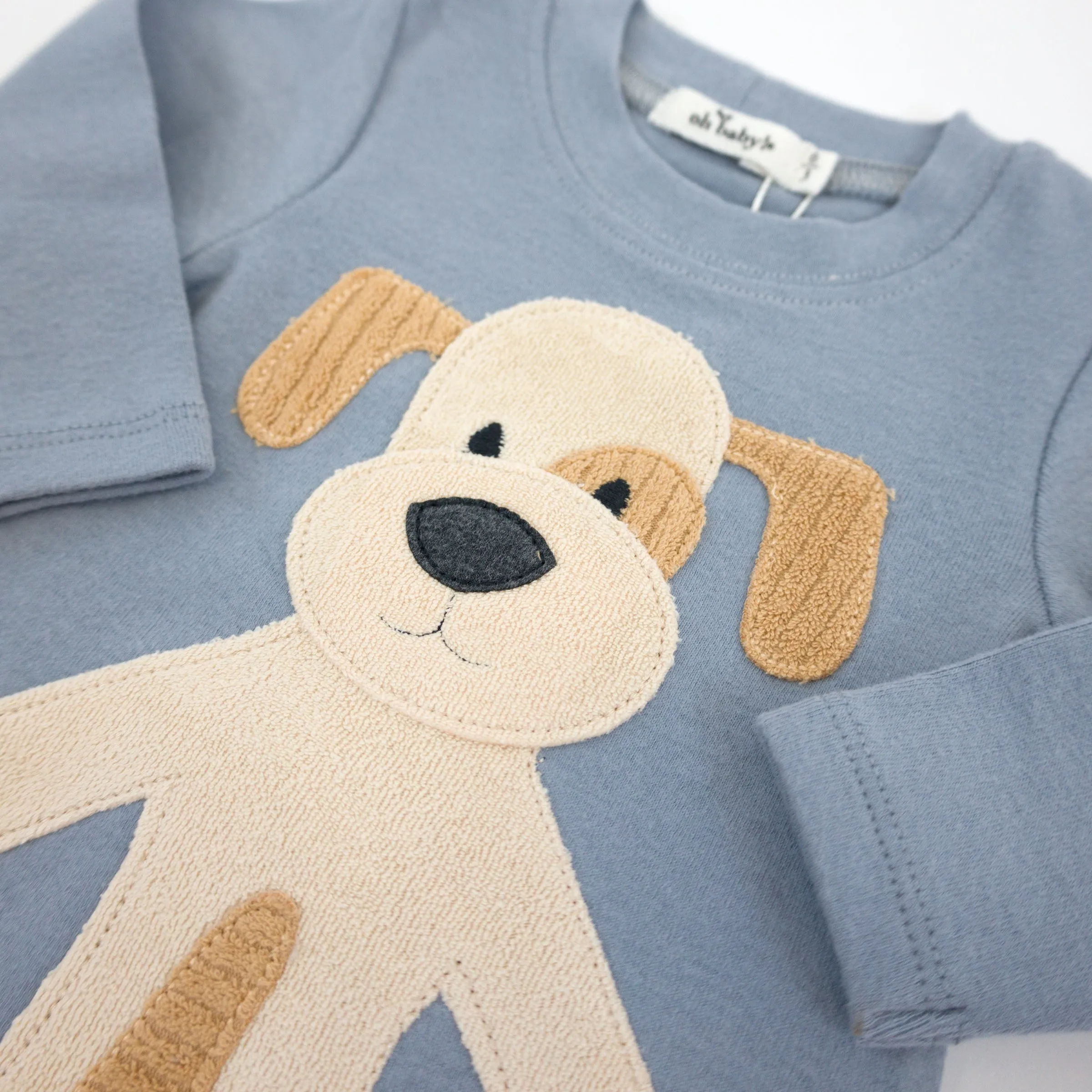 oh baby! Two Piece Set Large Puppy Natural Applique - Fog