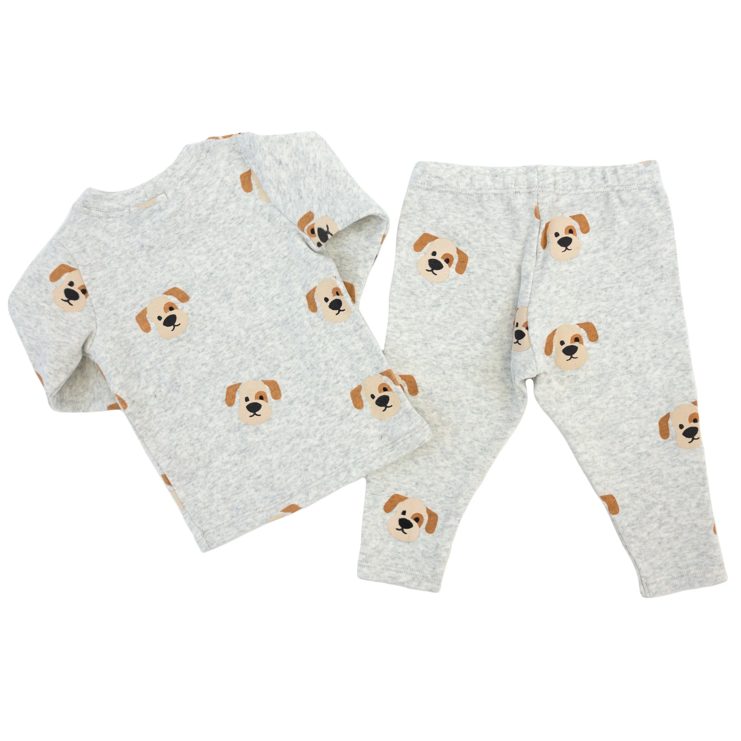 oh baby! Two Piece Set - Puppy Face Print - Heather Gray