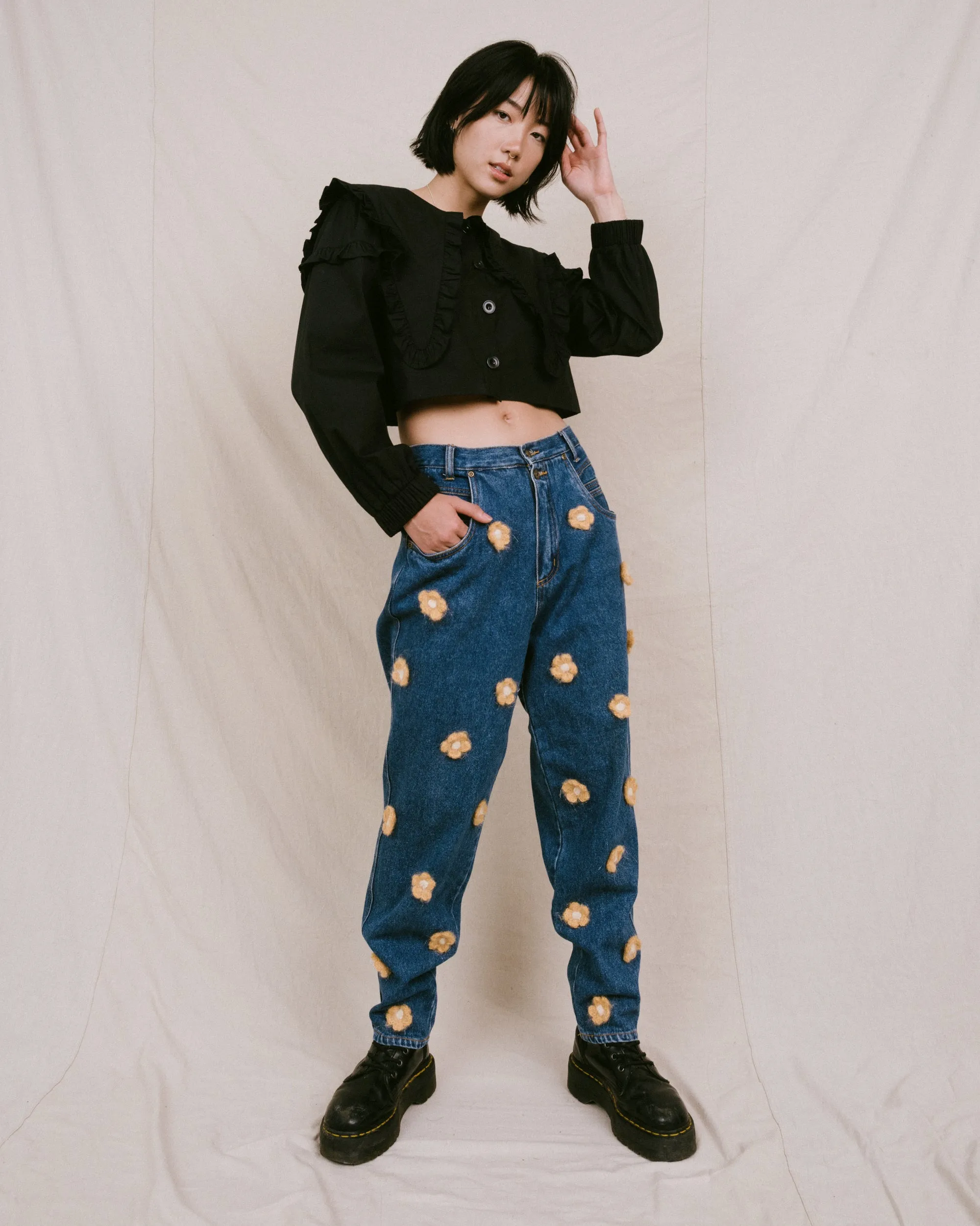 Remade Vintage Flower Denim Pants (S-L)