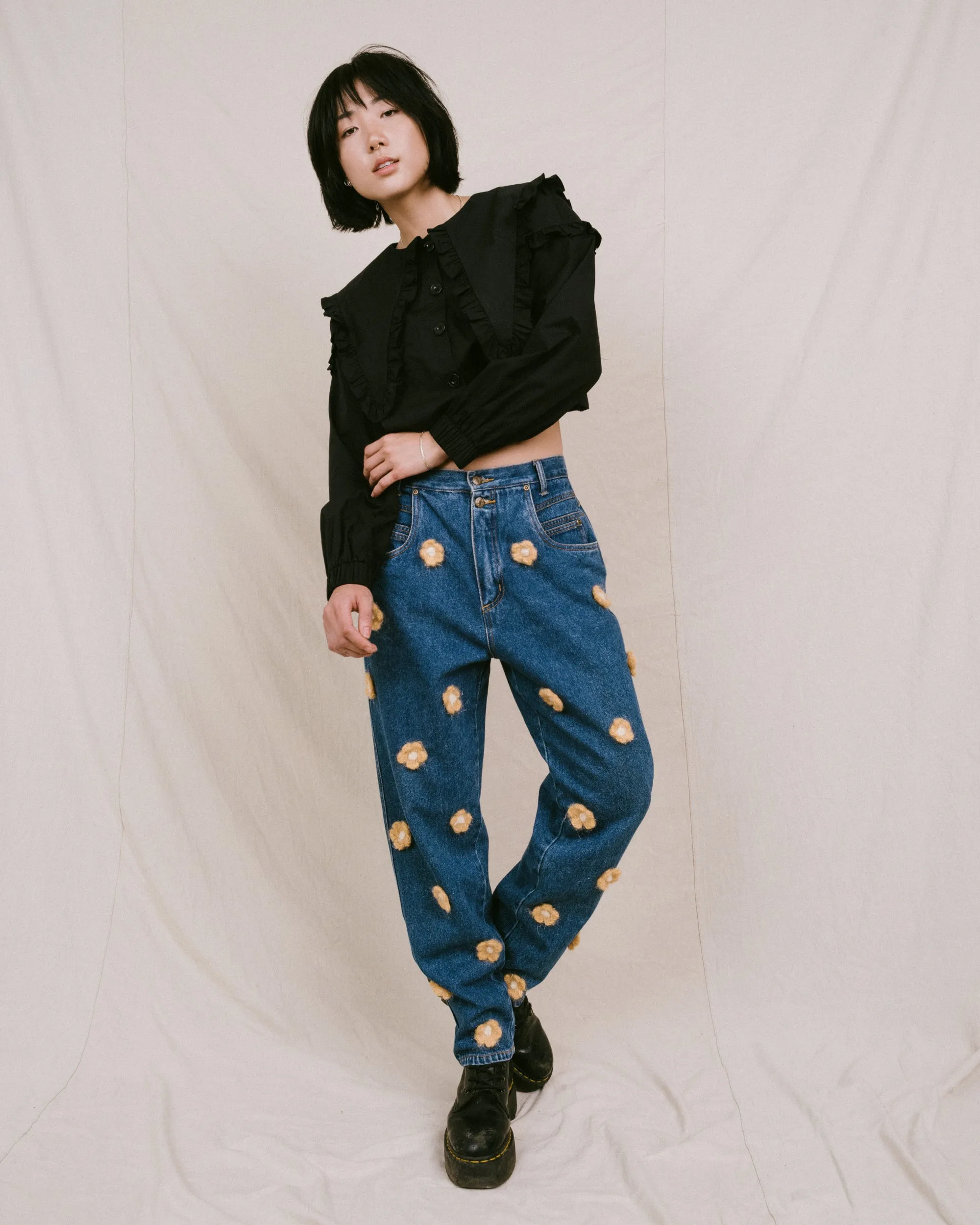 Remade Vintage Flower Denim Pants (S-L)