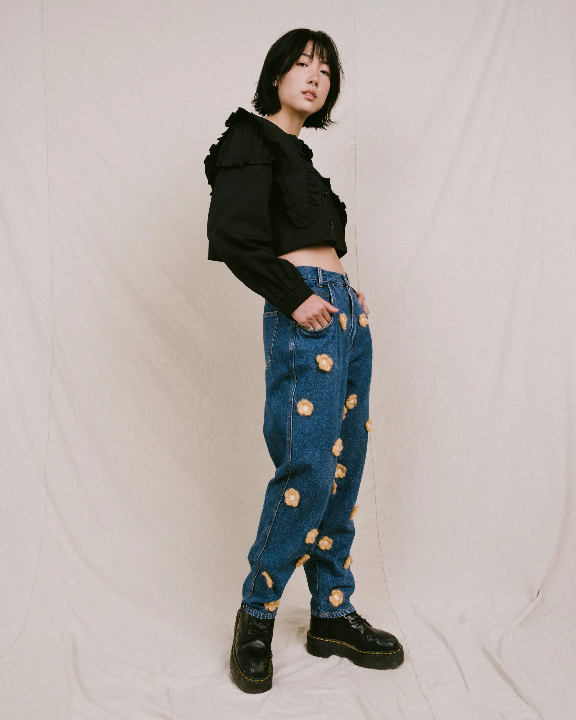 Remade Vintage Flower Denim Pants (S-L)