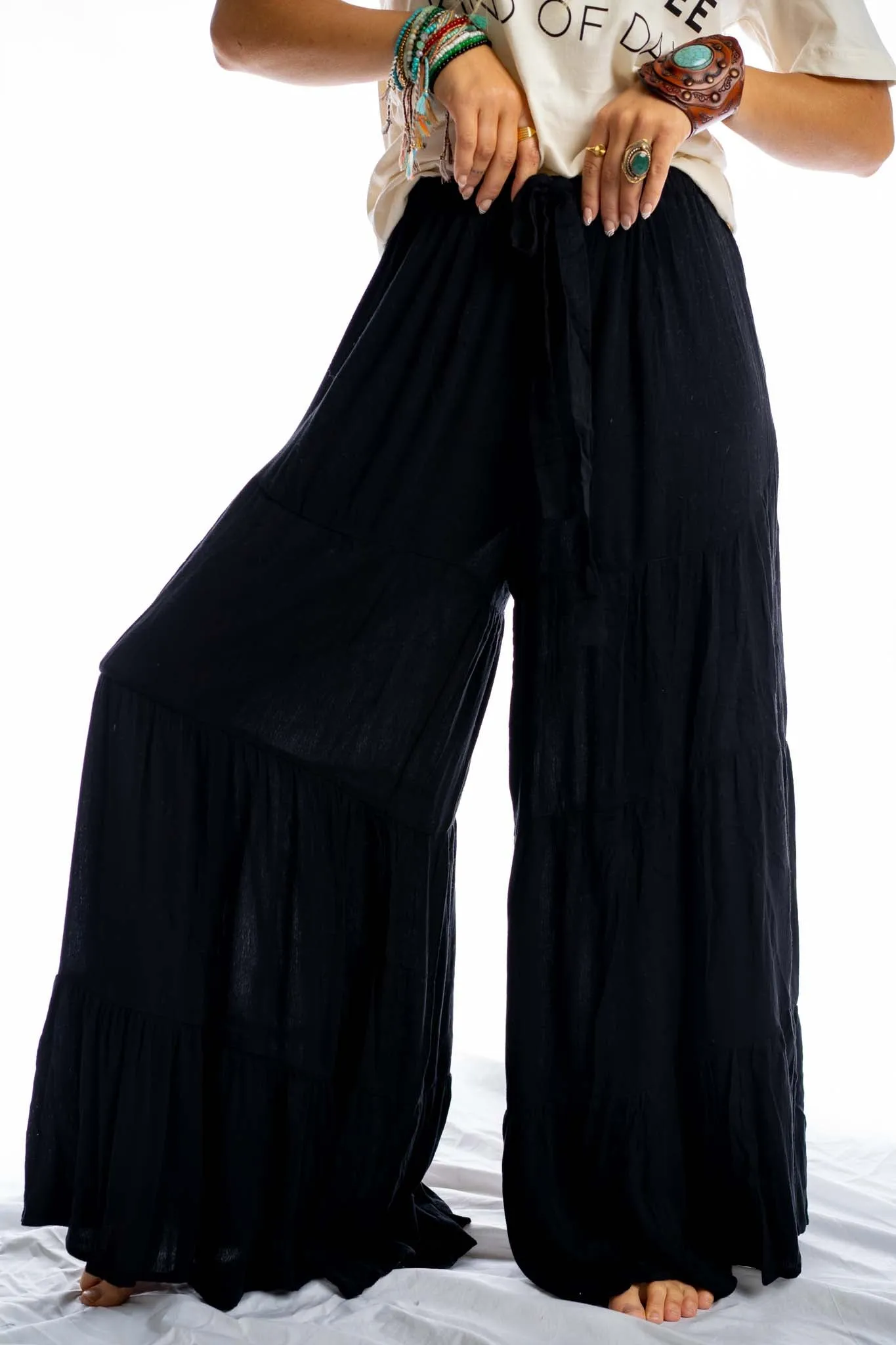 Ruffled Up Wide Leg Pants - Black