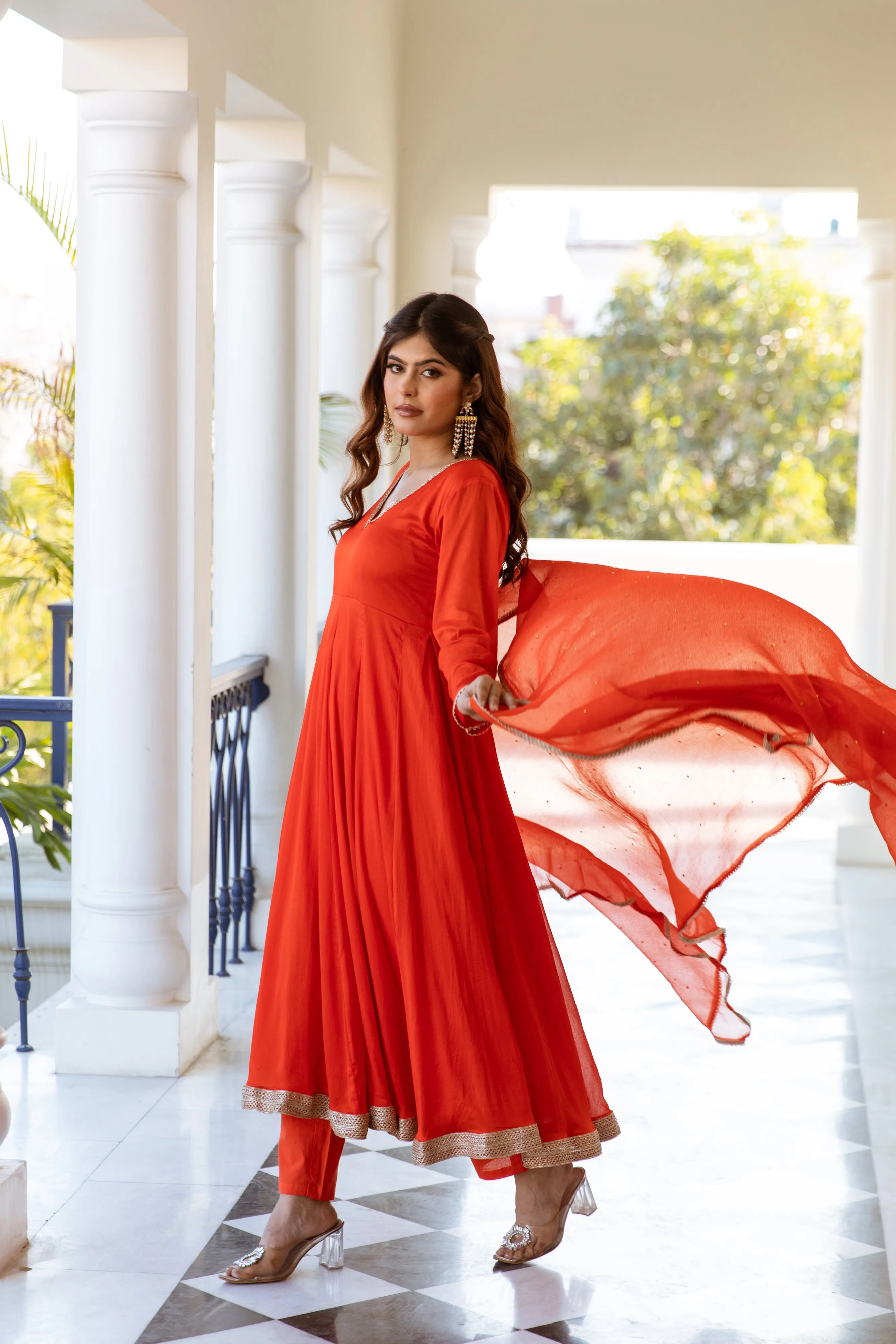 Saffron Pure Chinon Anarkali