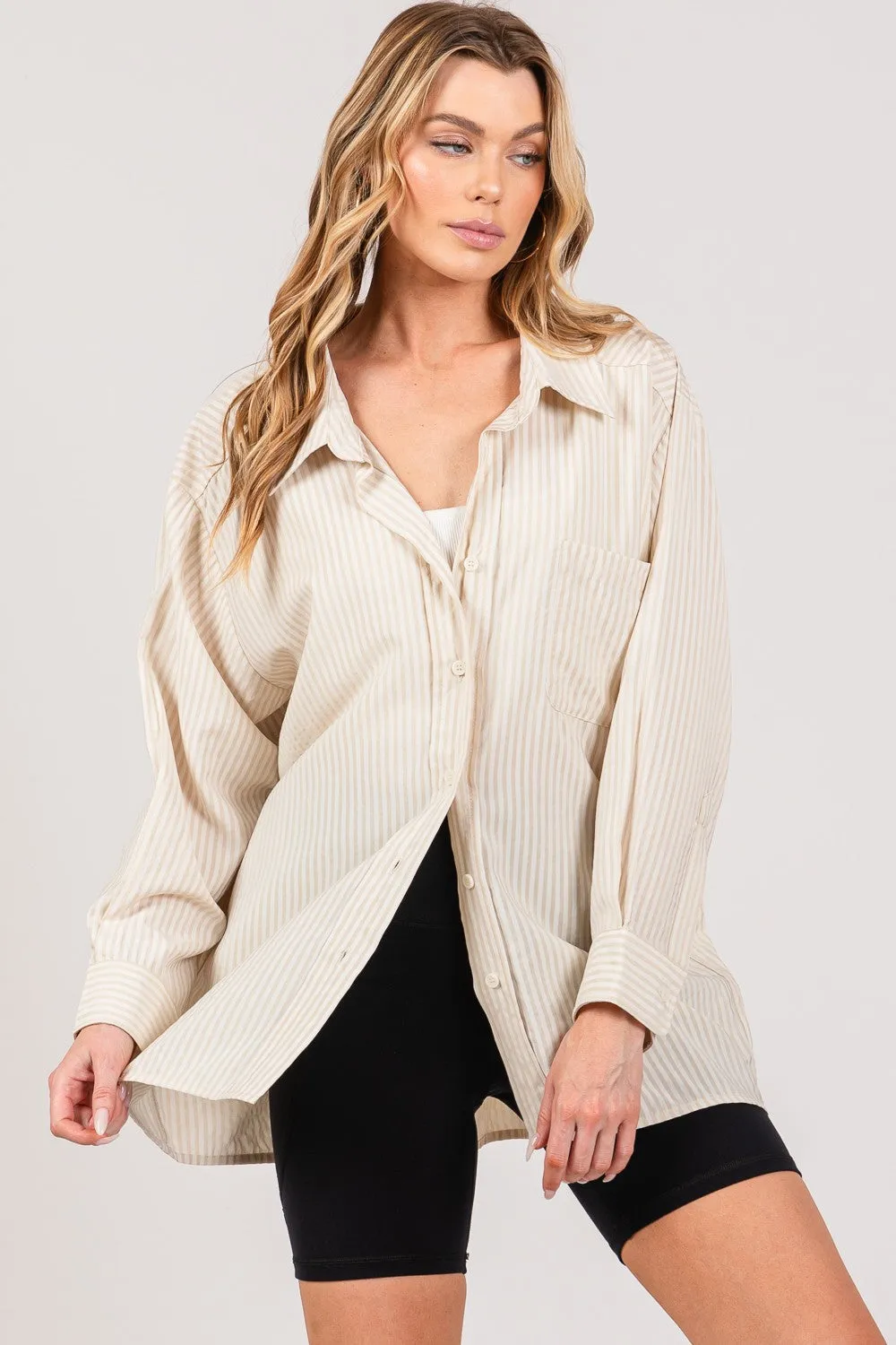 SAGE   FIG Striped Button Up Long Sleeve Shirt