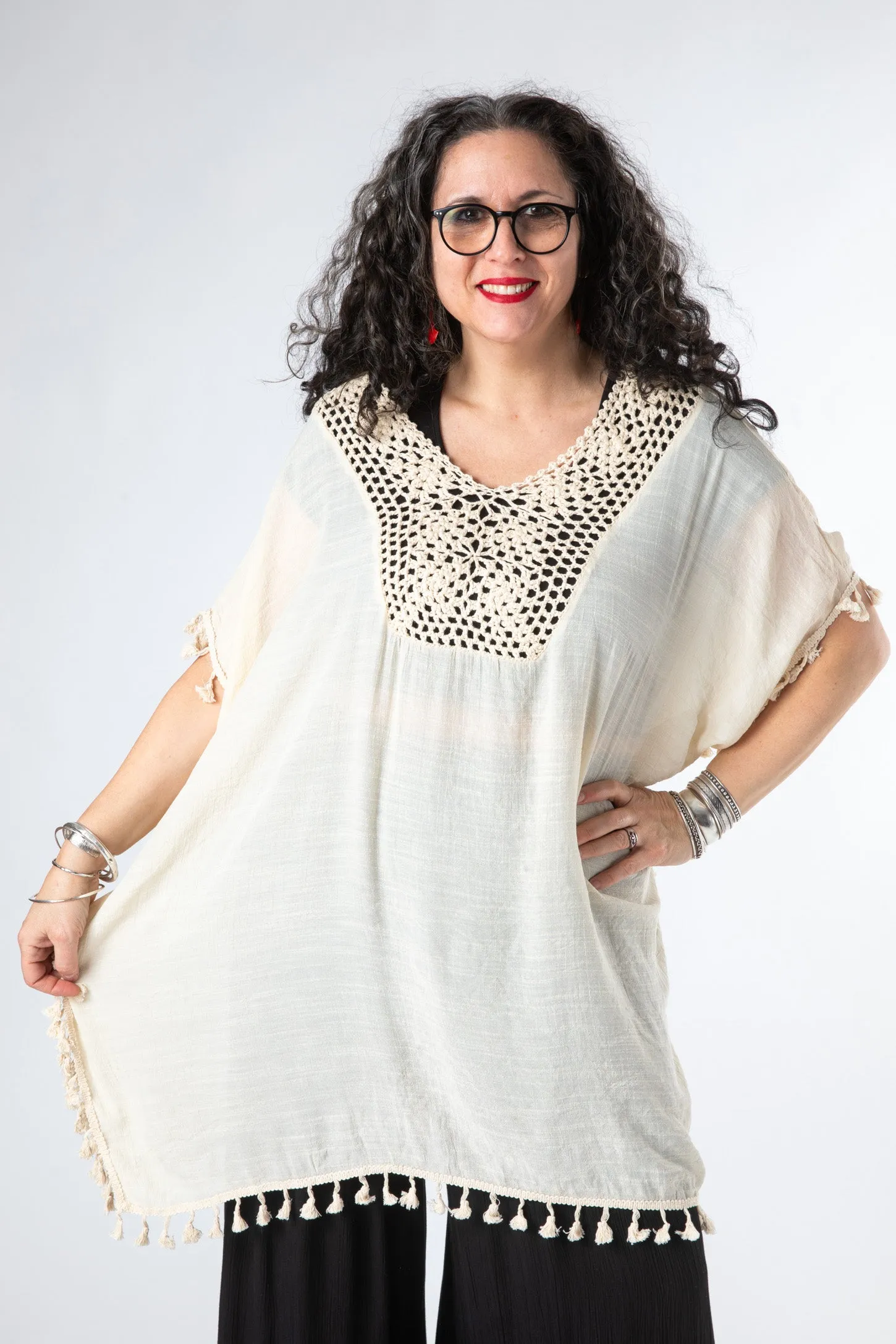 Tassel Crochet Poncho Top