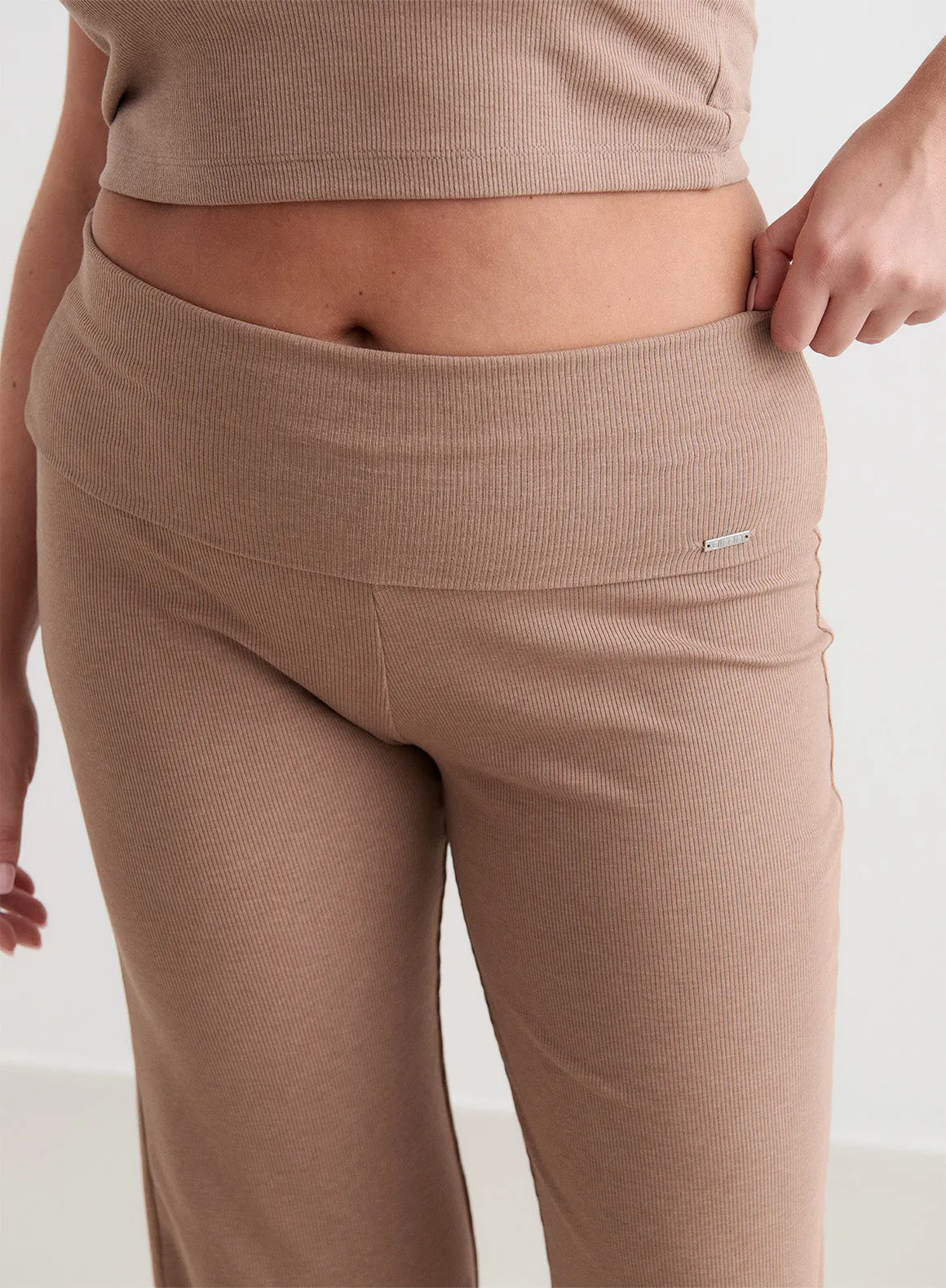 Toffee Melange Ease Ribbed Pants