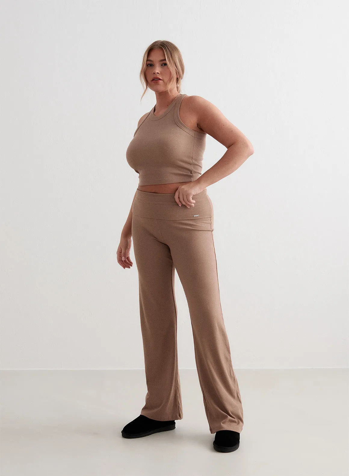 Toffee Melange Ease Ribbed Pants