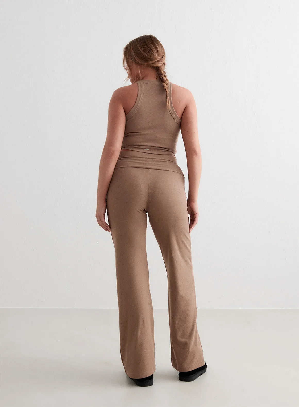 Toffee Melange Ease Ribbed Pants