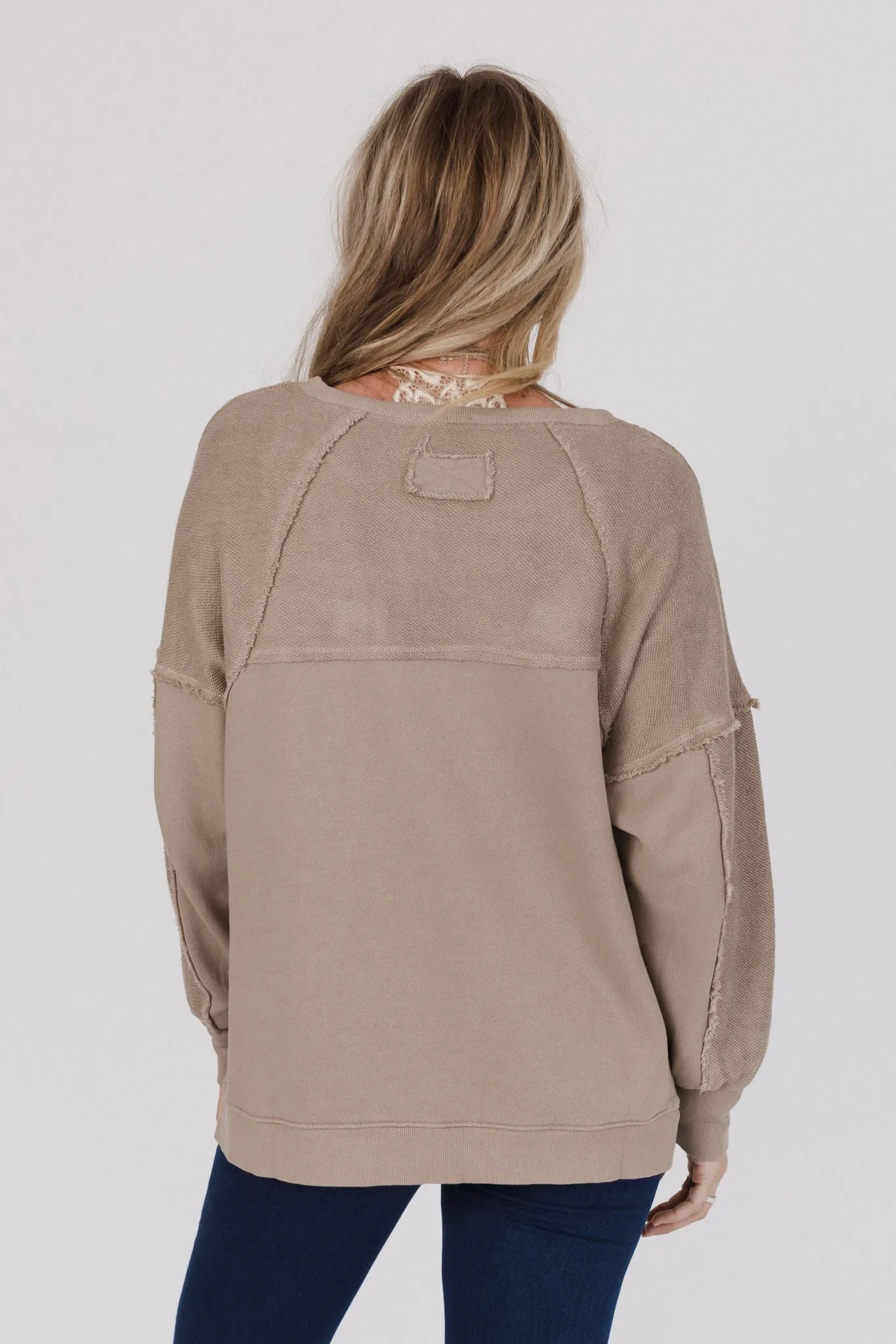 Whisper Willow Raw Edge Pullover - Taupe