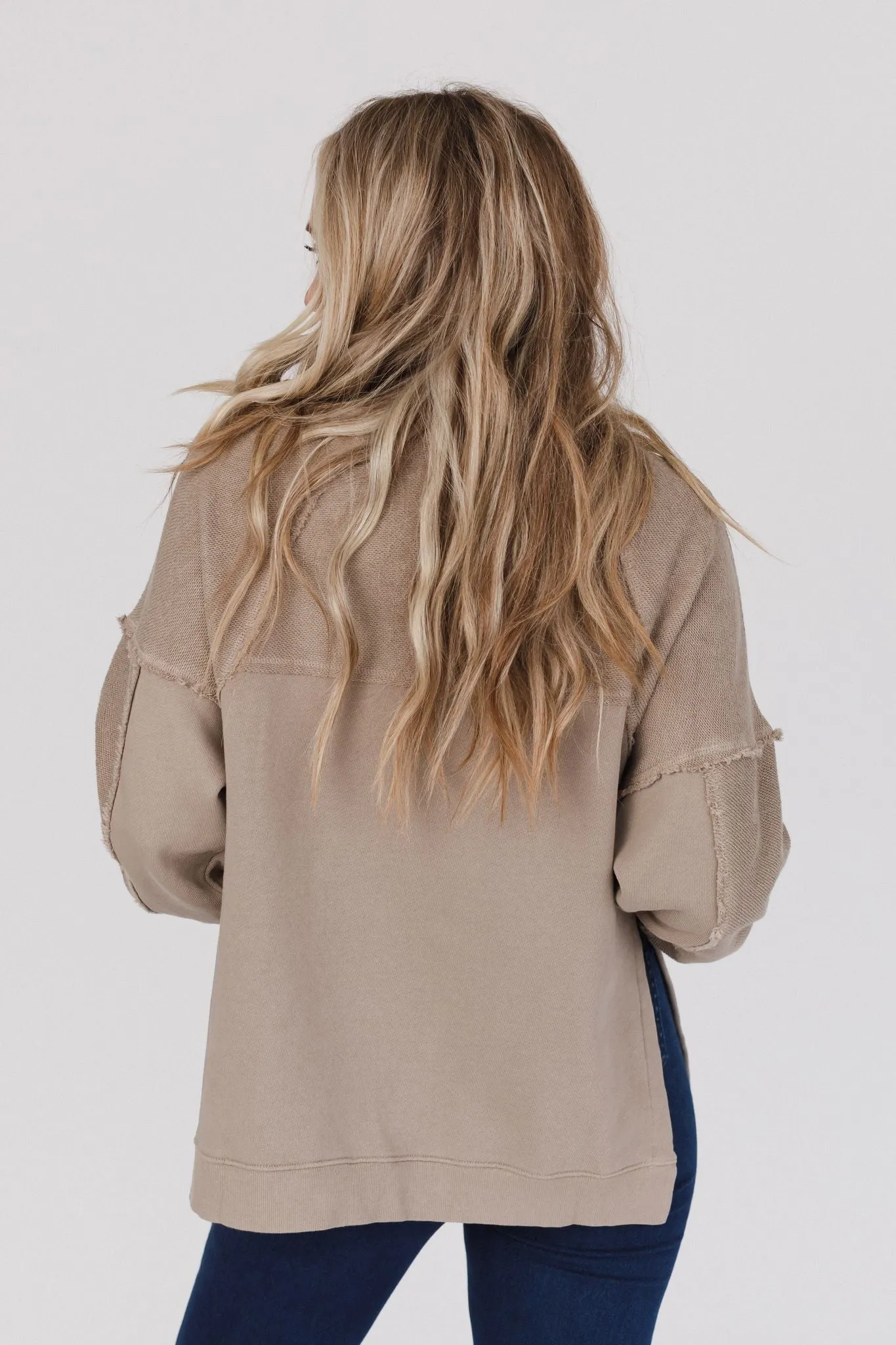 Whisper Willow Raw Edge Pullover - Taupe